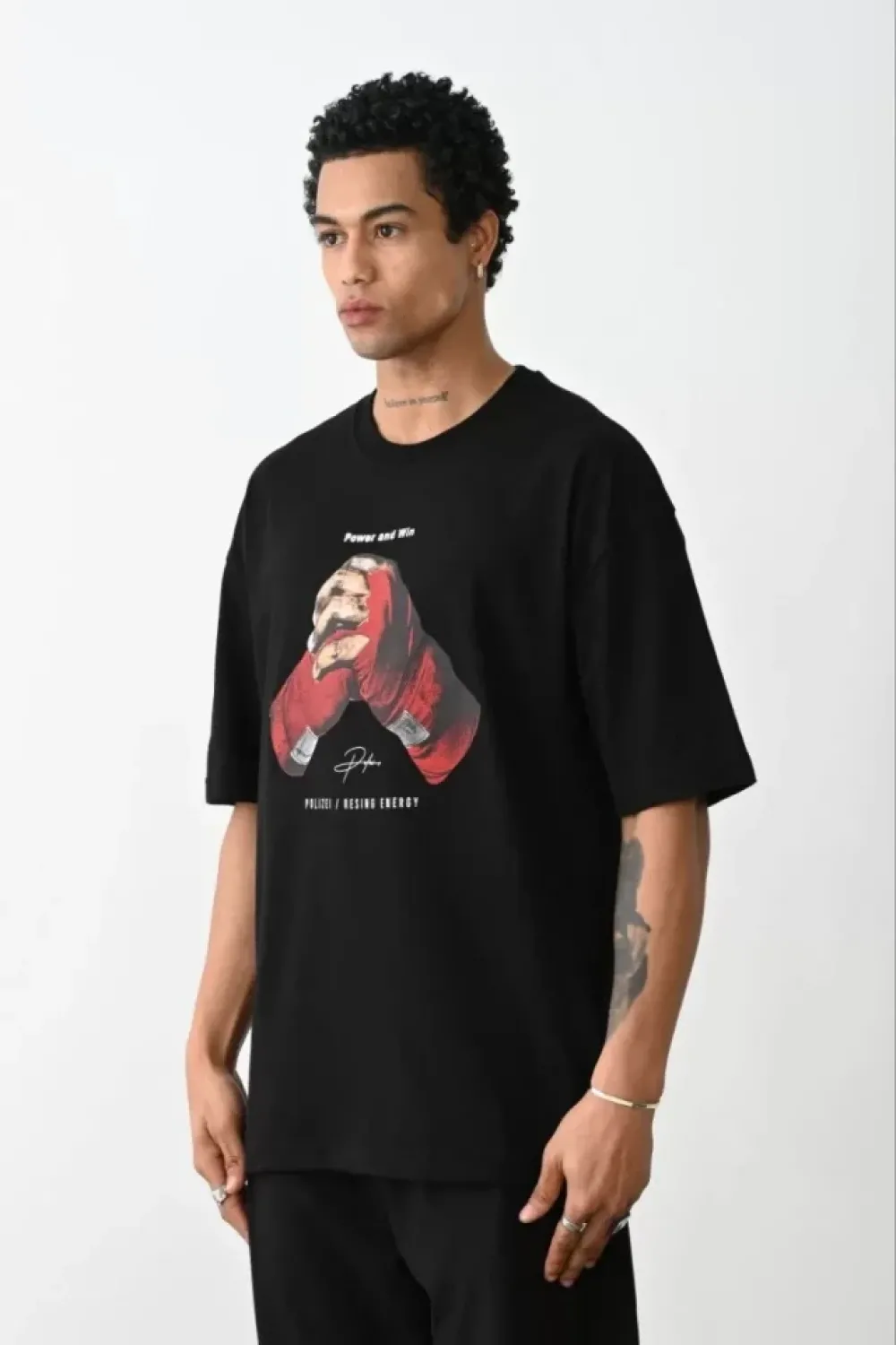 Unisex Baskılı Oversize T-Shirt - Siyah