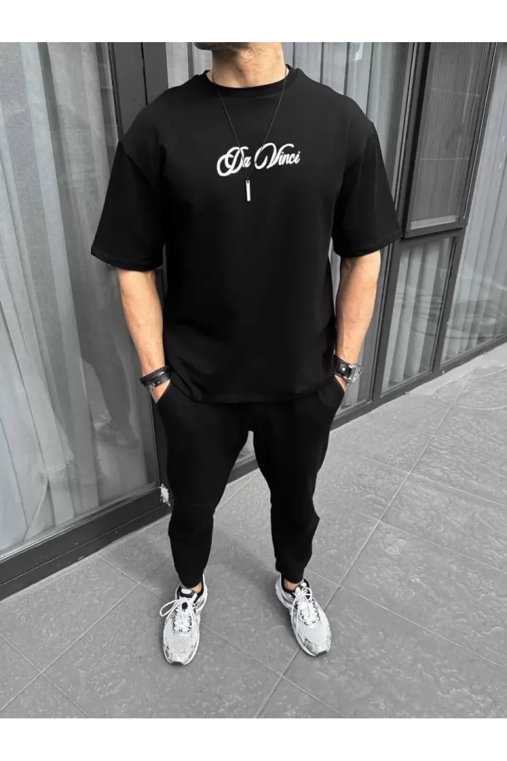 Unisex Baskılı Oversize T-Shirt - Siyah