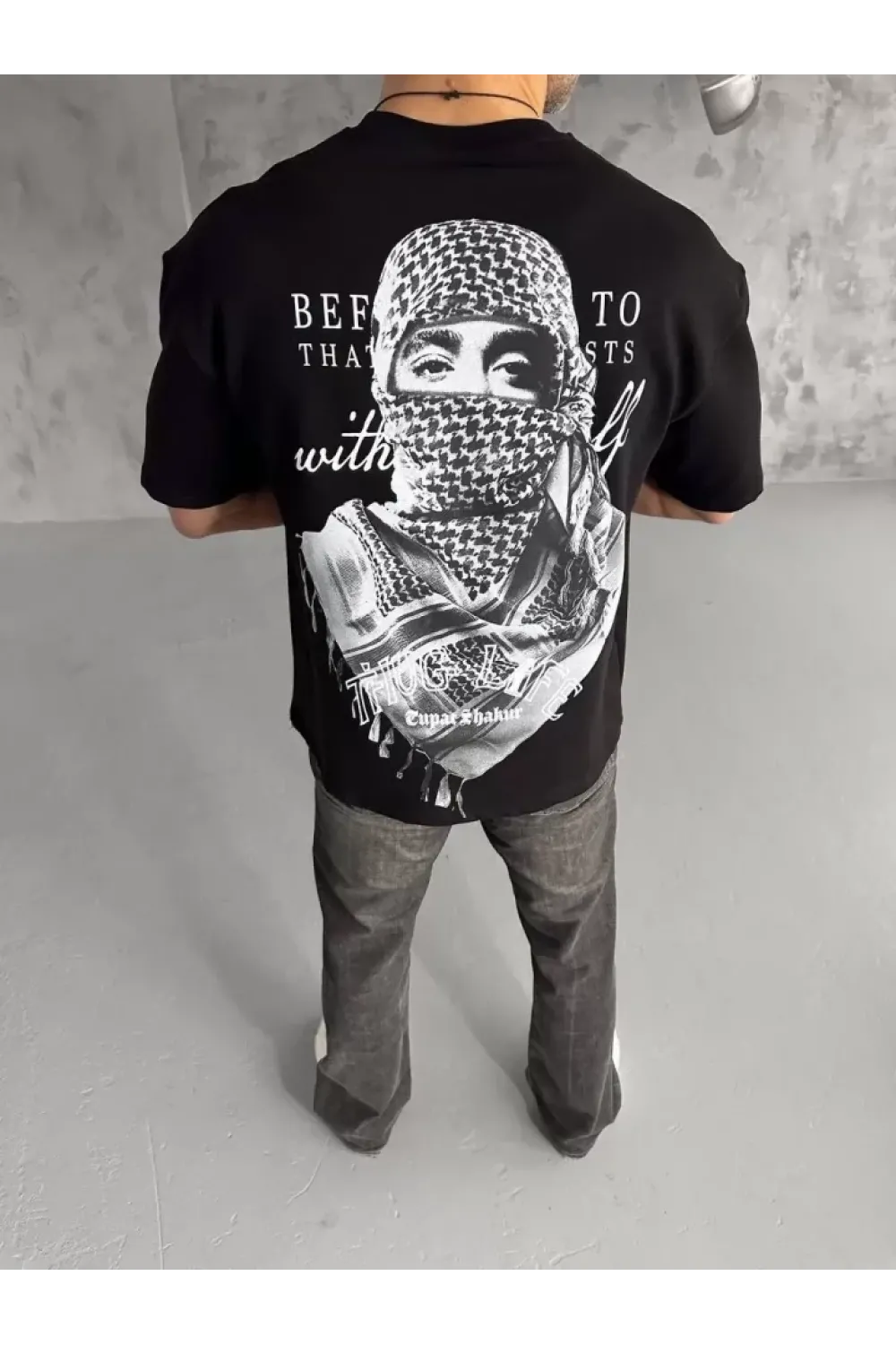 Unisex Baskılı Oversize T-Shirt - Siyah