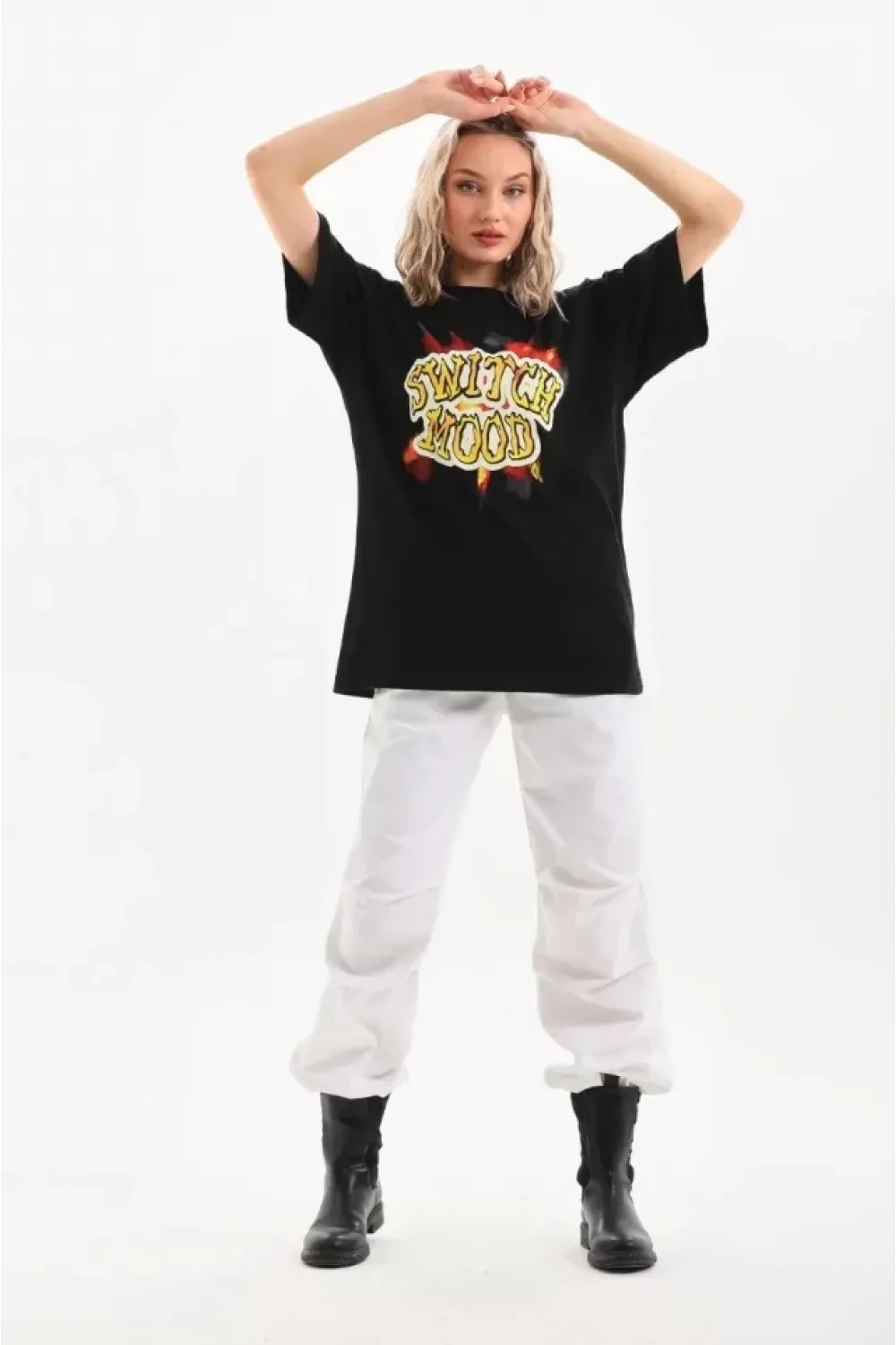 Unisex Baskılı Oversize T-Shirt - Siyah