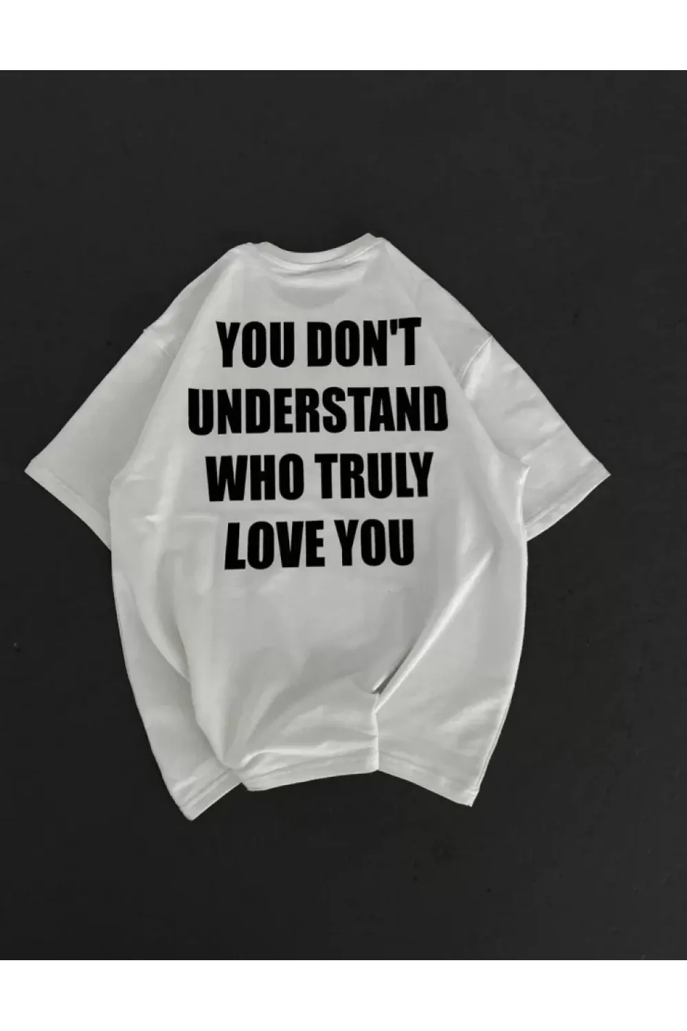 Unisex Bisiklet Yaka Baskılı Oversize T-Shirt - Beyaz