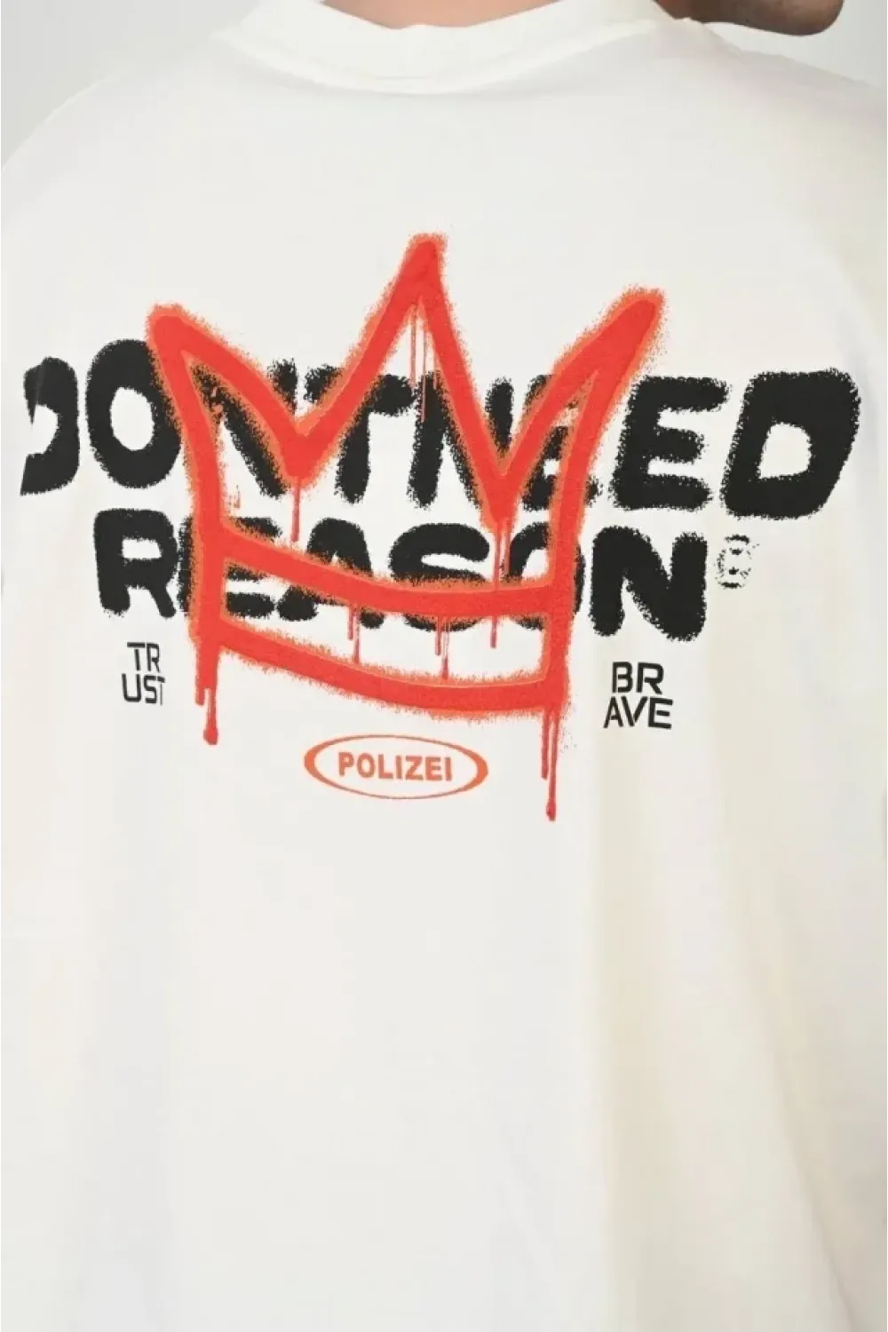 Unisex Bisiklet Yaka Baskılı Oversize T-Shirt - Beyaz