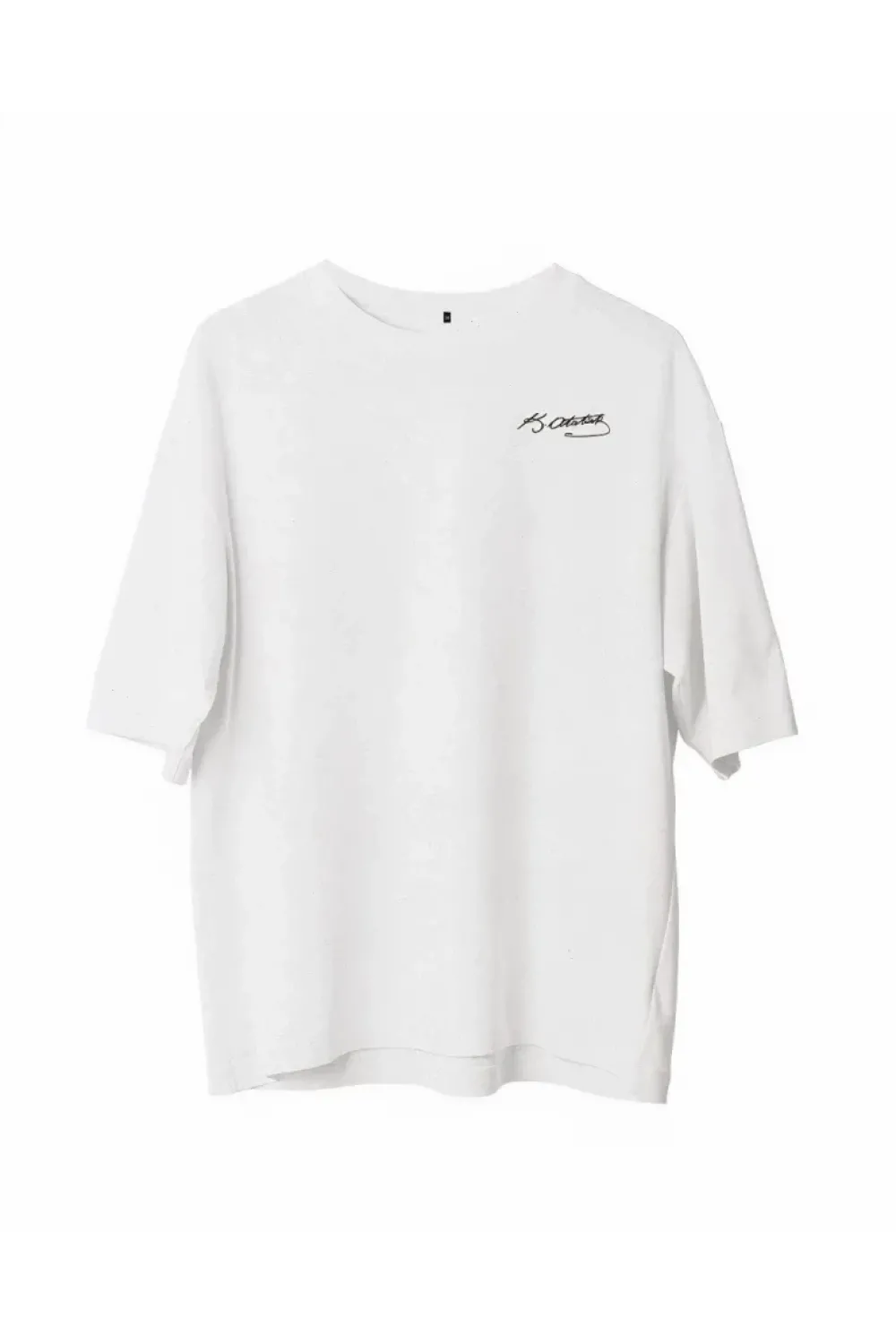 Unisex Bisiklet Yaka Baskılı Oversize T-Shirt - Beyaz