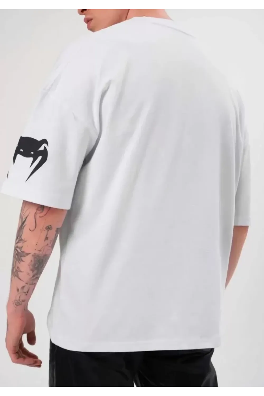 Unisex Bisiklet Yaka Baskılı Oversize T-Shirt - Beyaz
