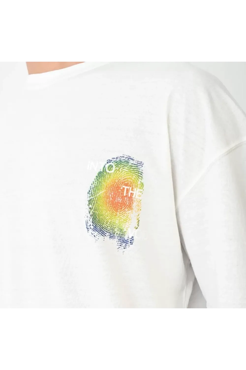 Unisex Bisiklet Yaka Baskılı Oversize T-Shirt - Beyaz