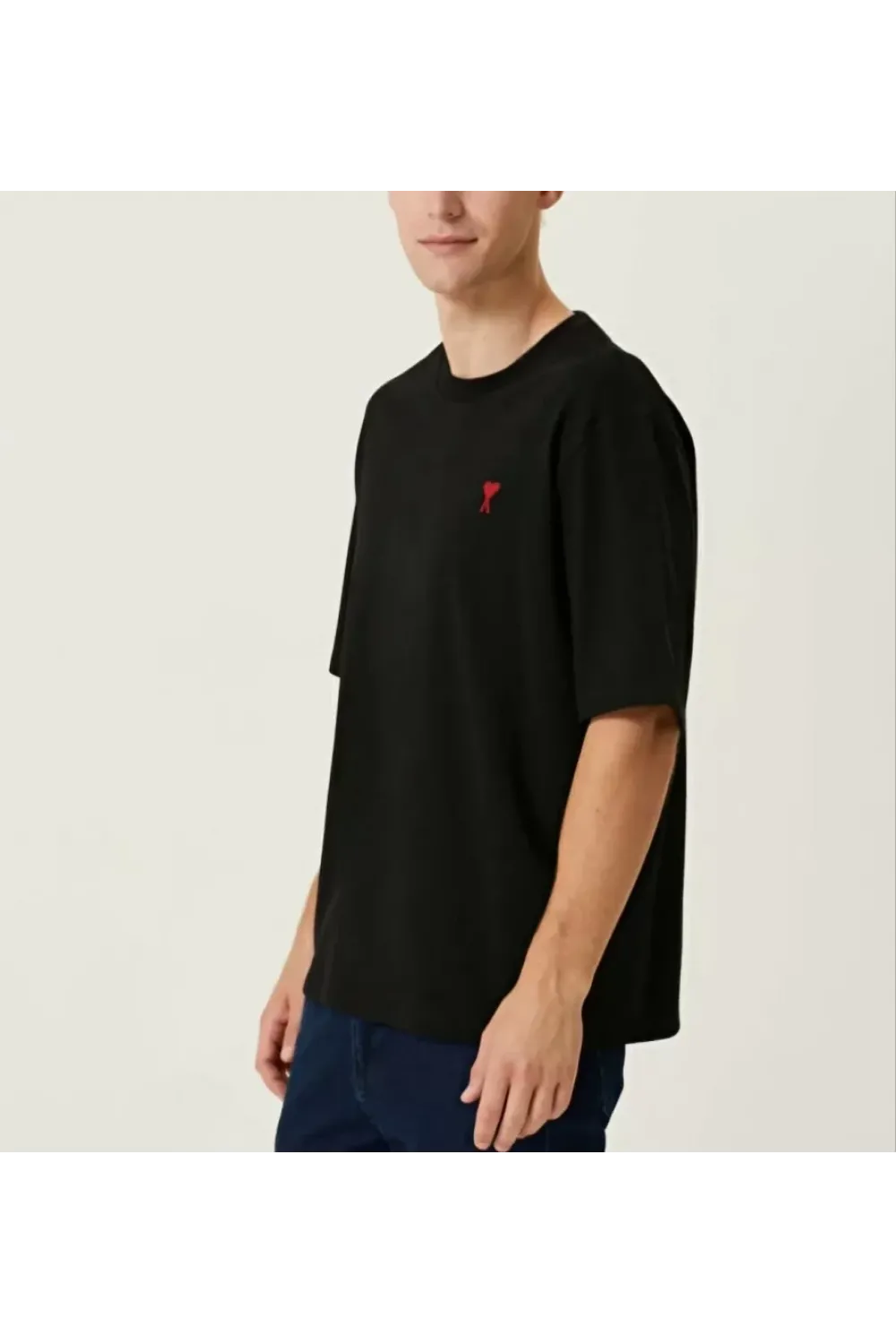 Unisex Bisiklet Yaka Baskılı Oversize T-Shirt - Siyah