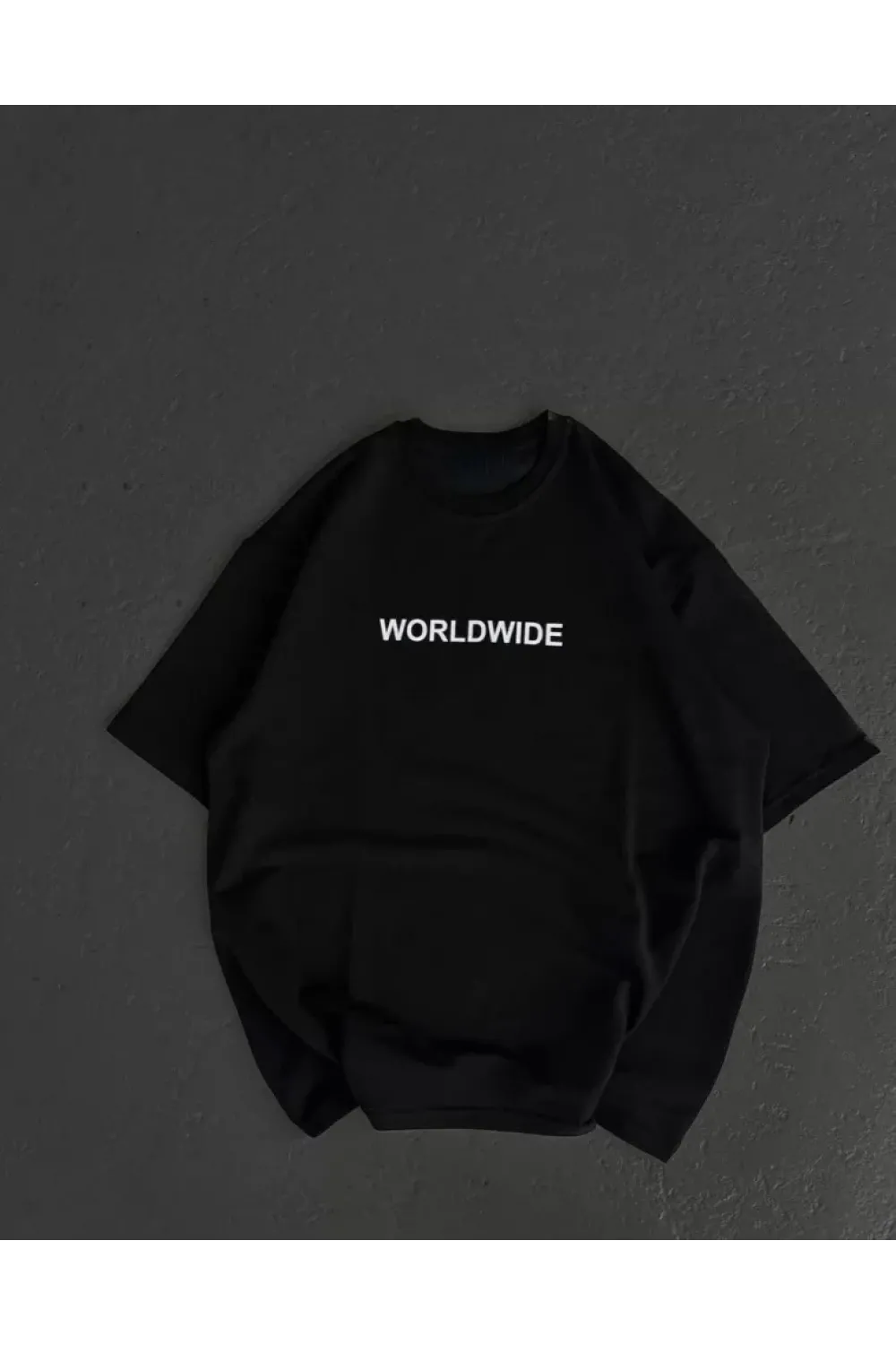 Unisex Bisiklet Yaka Baskılı Oversize T-Shirt - Siyah