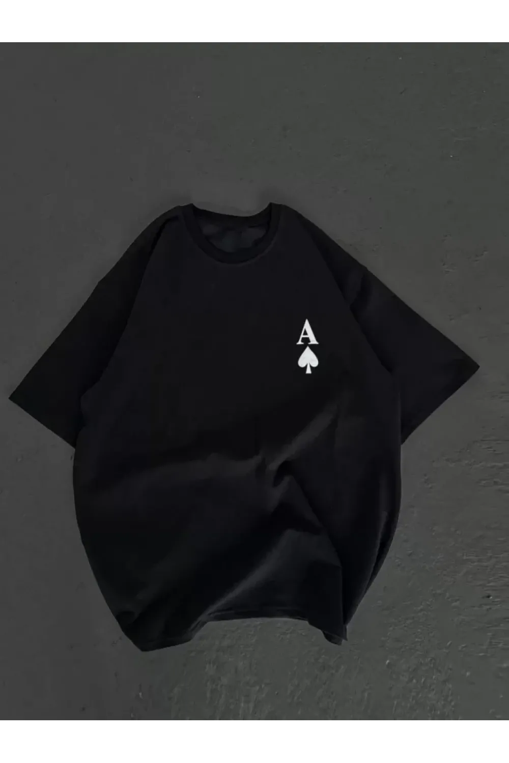 Unisex Bisiklet Yaka Baskılı Oversize T-Shirt - Siyah