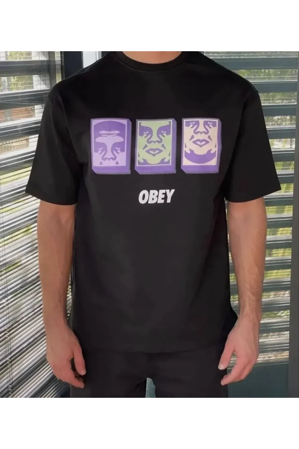 Unisex Bisiklet Yaka Baskılı Oversize T-Shirt - Siyah