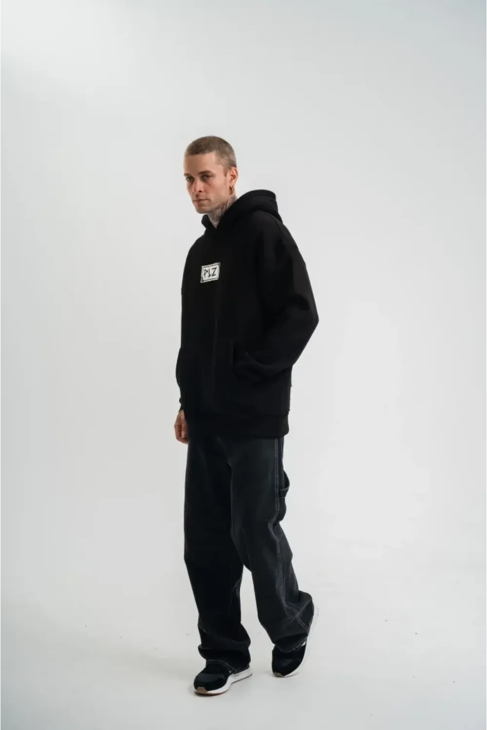 Unisex Kapşonlu Uzun Kol Patchli Nakışlı SweatShirt - Siyah