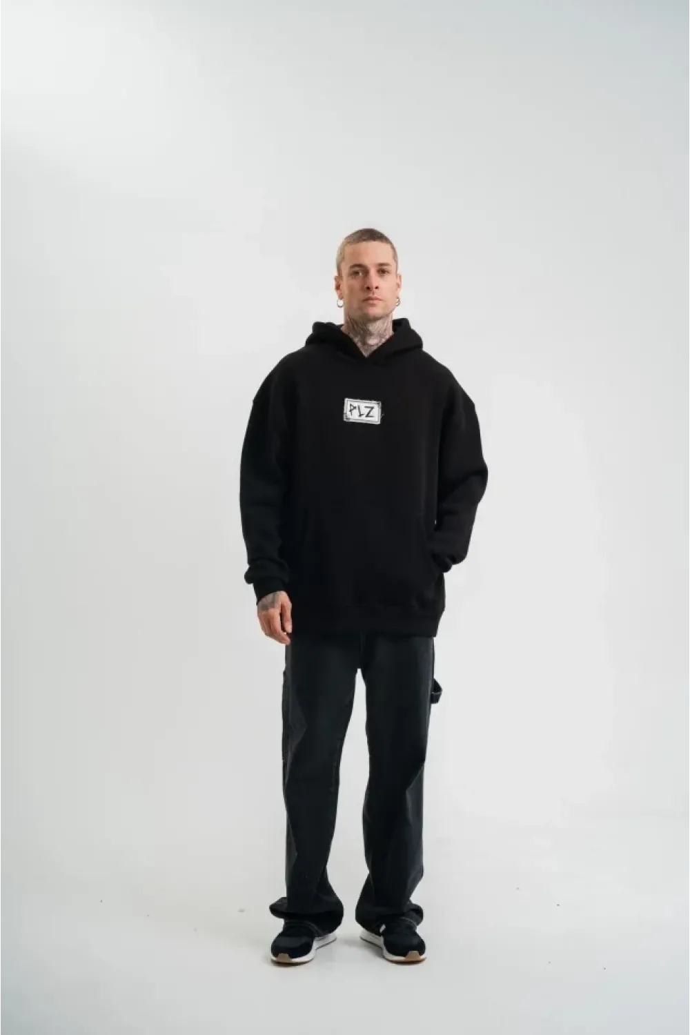 Unisex Kapşonlu Uzun Kol Patchli Nakışlı SweatShirt - Siyah