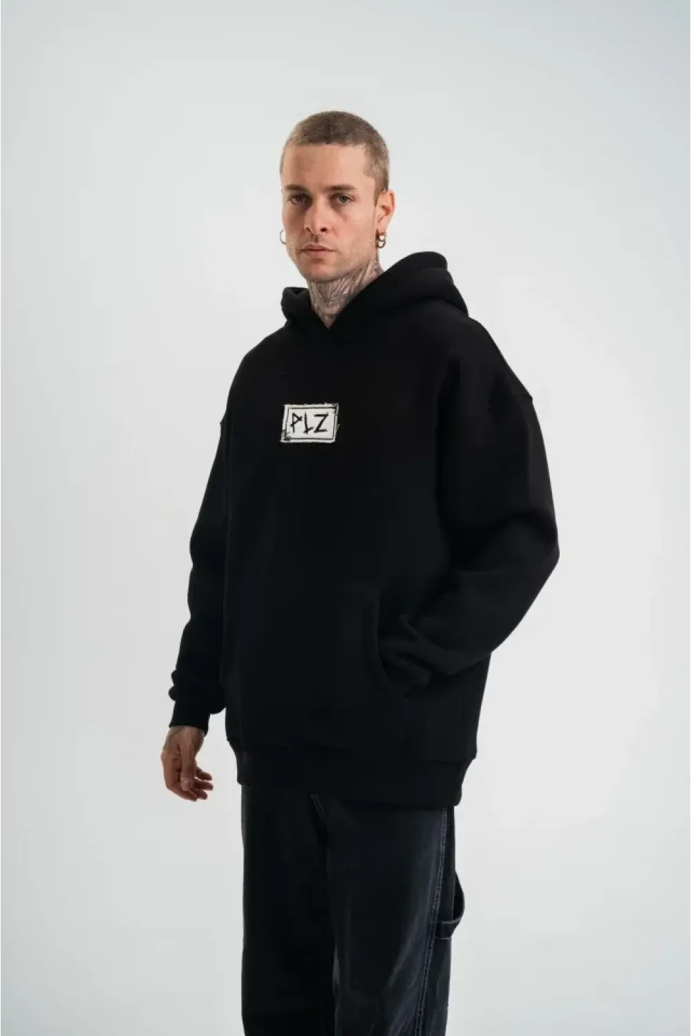 Unisex Kapşonlu Uzun Kol Patchli Nakışlı SweatShirt - Siyah