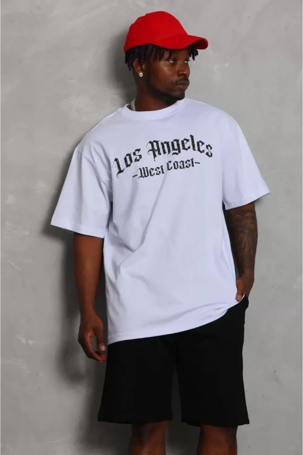 Unisex Oversize Baskılı Bisiklet Yaka T-Shirt - Beyaz