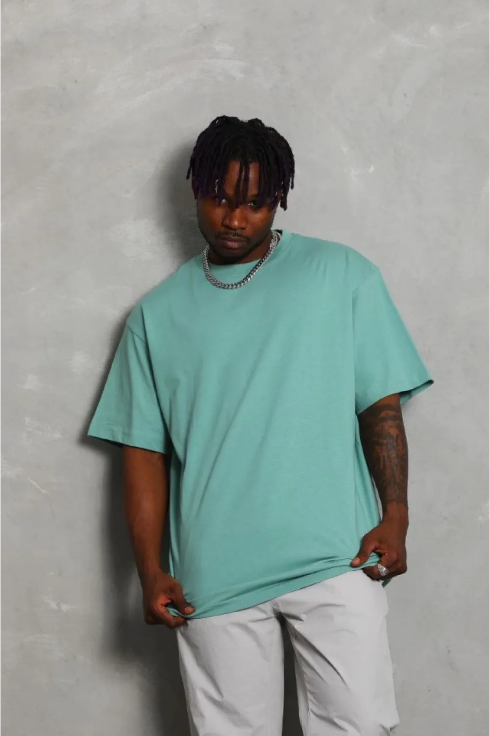 Unisex Oversize Düz Bisiklet Yaka T-Shirt - Mint Yeşili