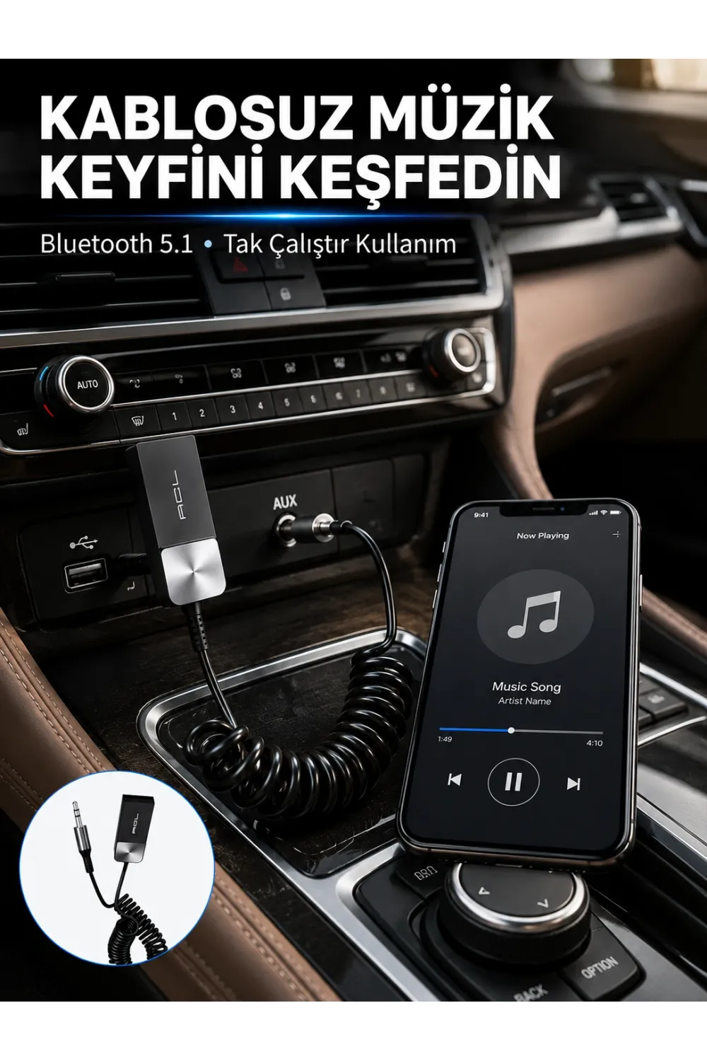 Usb Aux Bluetooth Adaptörü Kablosuz Ses Aktarım Cihazı