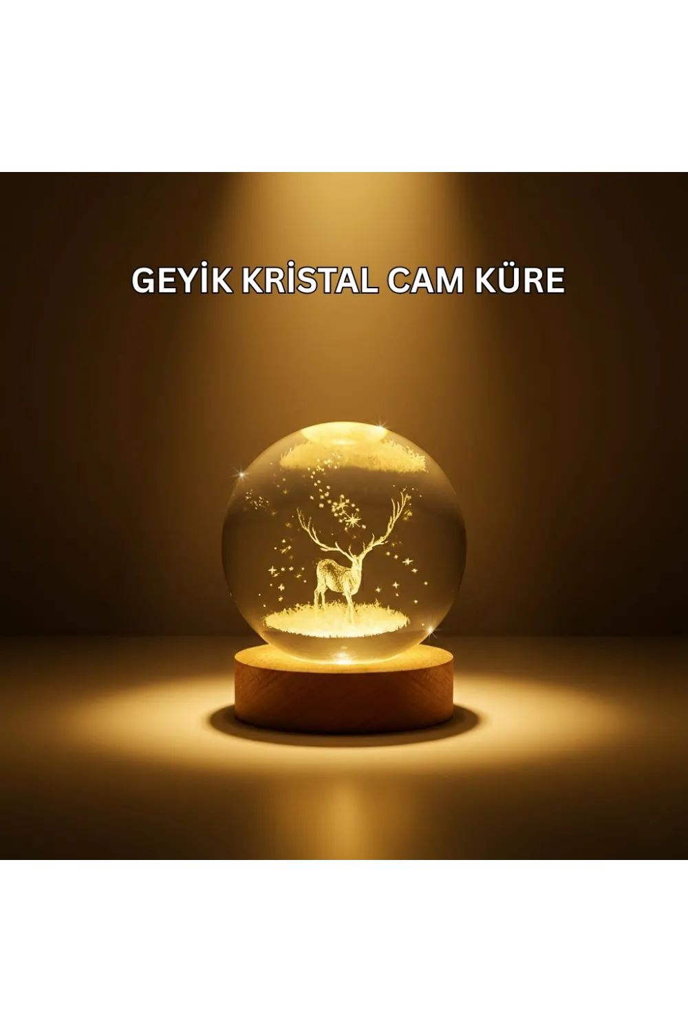 Usb Bağlantılı Geyik Temalı Kristal Küre Premium Masa Gece Lambası
