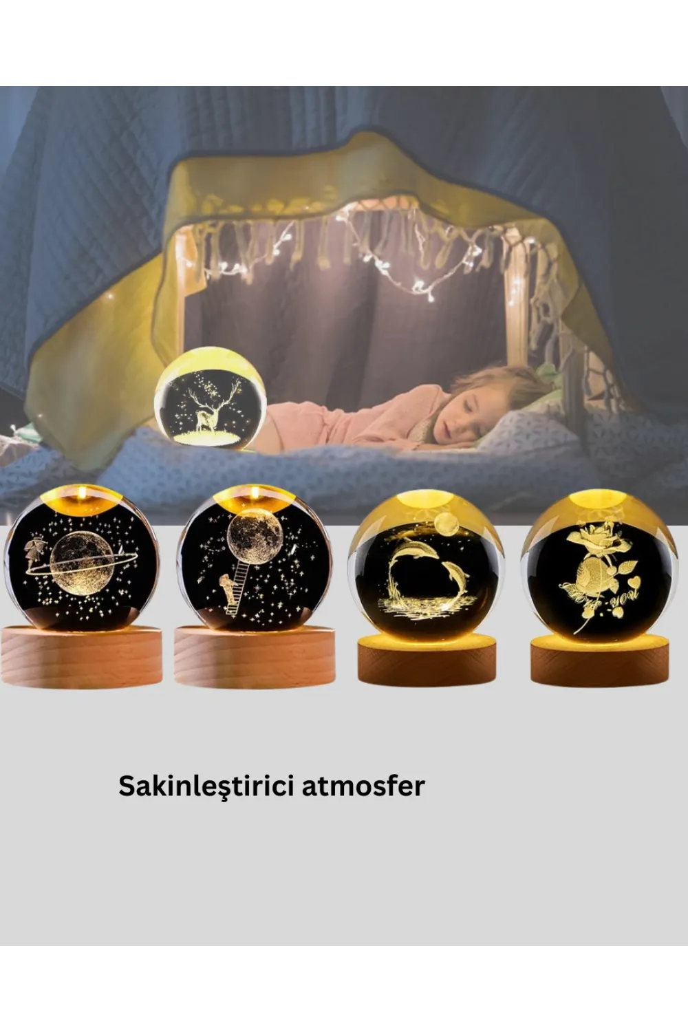 Usb Bağlantılı Geyik Temalı Kristal Küre Premium Masa Gece Lambası