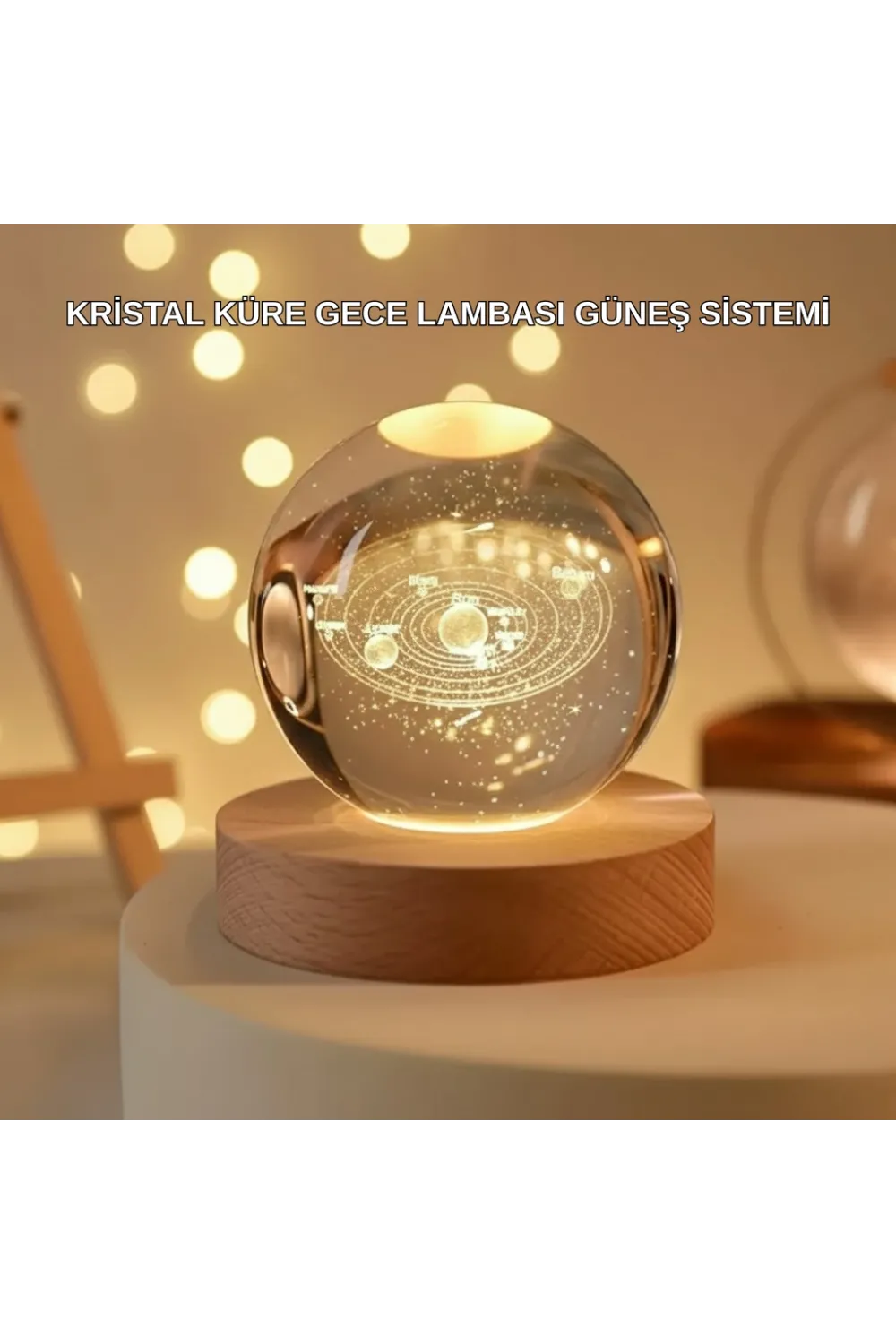 Usb Bağlantılı Işıklı Kristal Küre Modern Ahşap Tabanlı Dekor