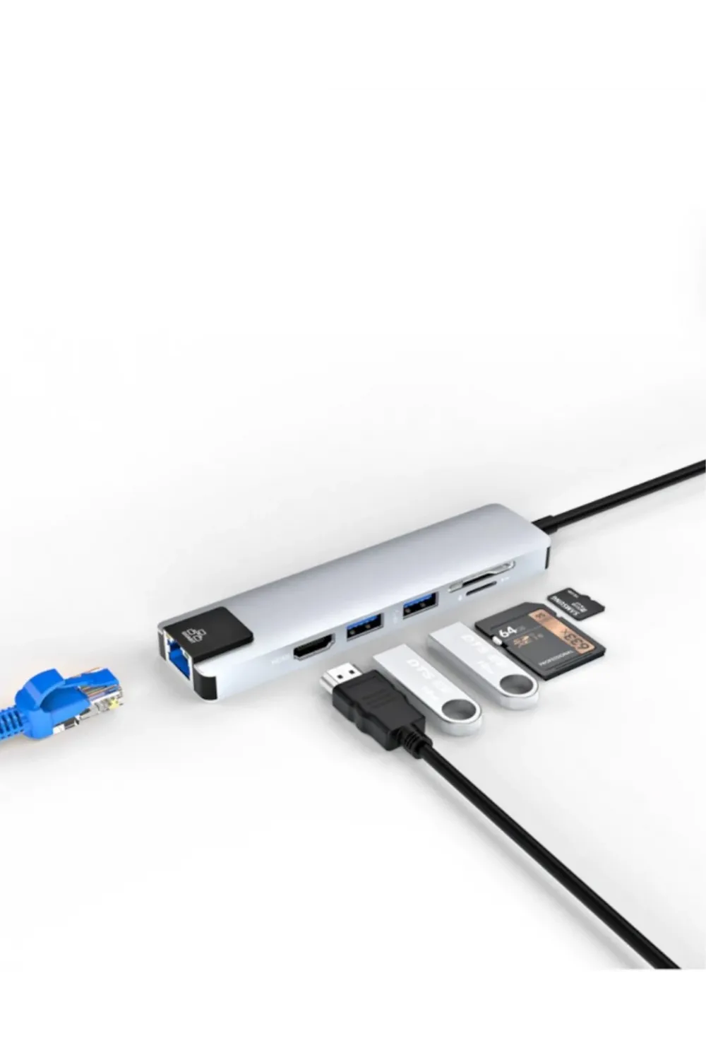 Usb C Çoklu Port Adaptör Hdmı Usb Ethernet Sd Kart Hub