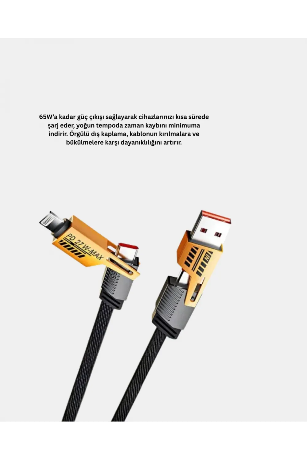 Usb-c Usb-a 4’ü 1 Arada Örgülü Kablo 65w Hızlı Şarj Metal Uç Dayanıklı