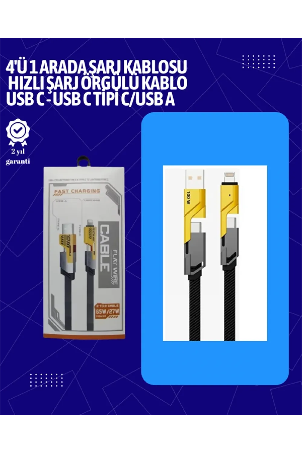 Usb-c Ve Lightning Uyumlu 4ü 1 Arada Kablo – 65w Hızlı Şarj, Örgülü Dayanıklı Yapı