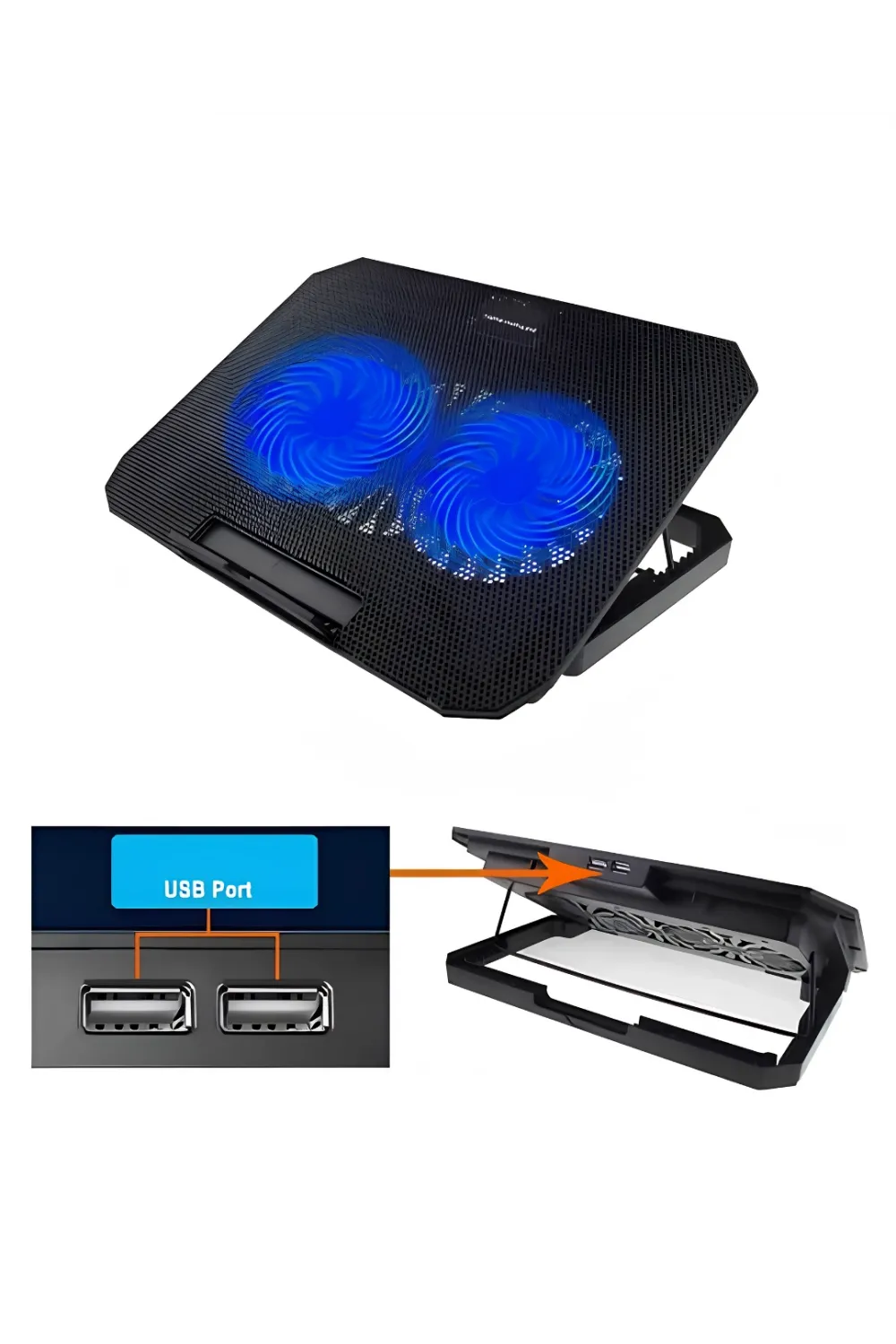 Usb Girişli Laptop Soğutma Standı Çift Fan Mavi Işıklı Notebook Soğutucu
