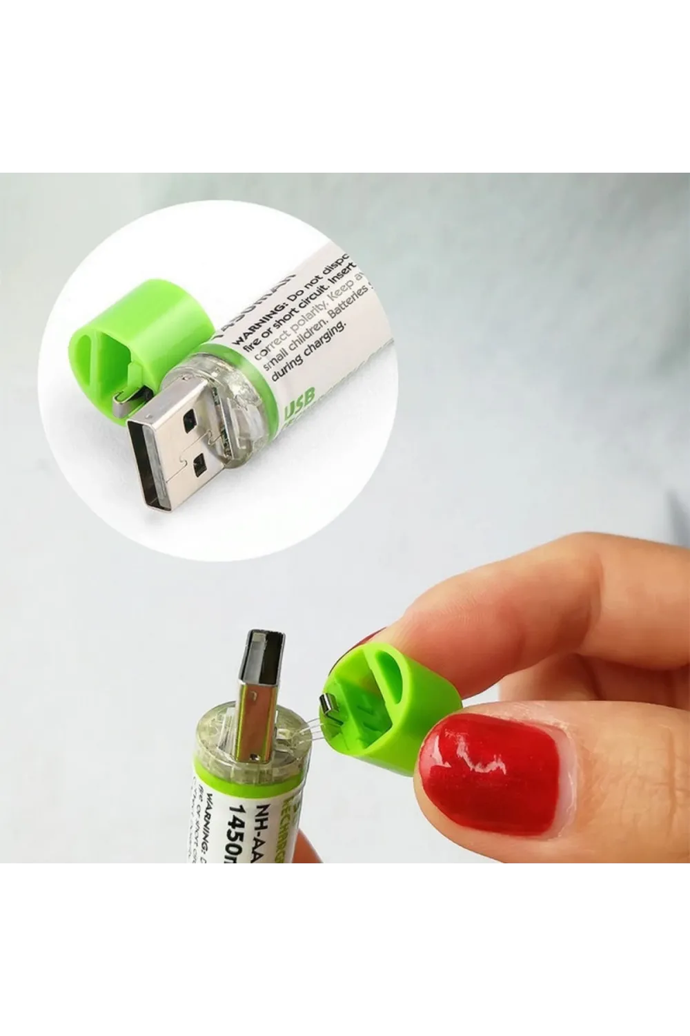 Usb ile Şarj Olabilen 2 li 1450 mah Lityum Kalın Şarjlı Kalem Pil