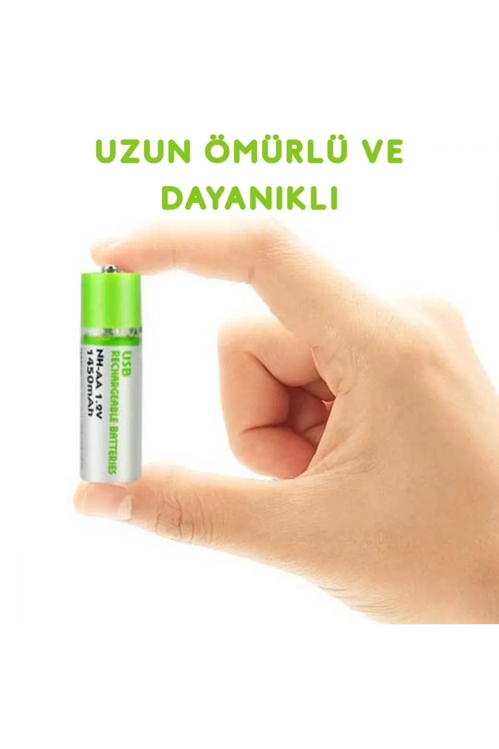 Usb ile Şarj Olabilen 2 li 1450 mah Lityum Kalın Şarjlı Kalem Pil