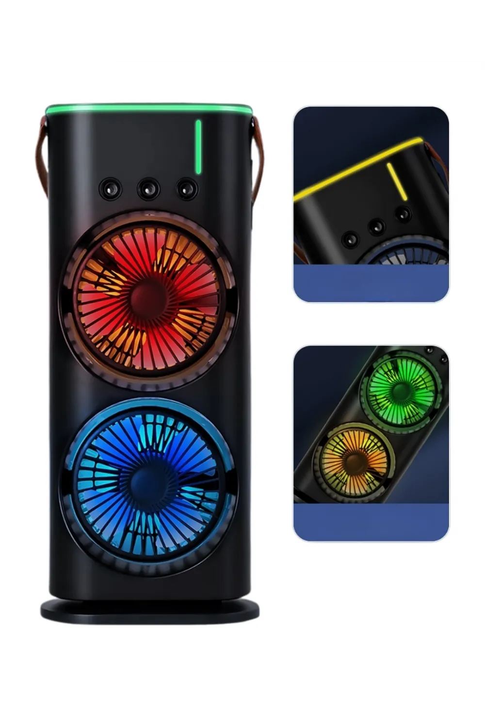 Usb Şarjlı Çift Başlıklı Buharlı Masaüstü Fan Sessiz Serinletici Işıklı Fan