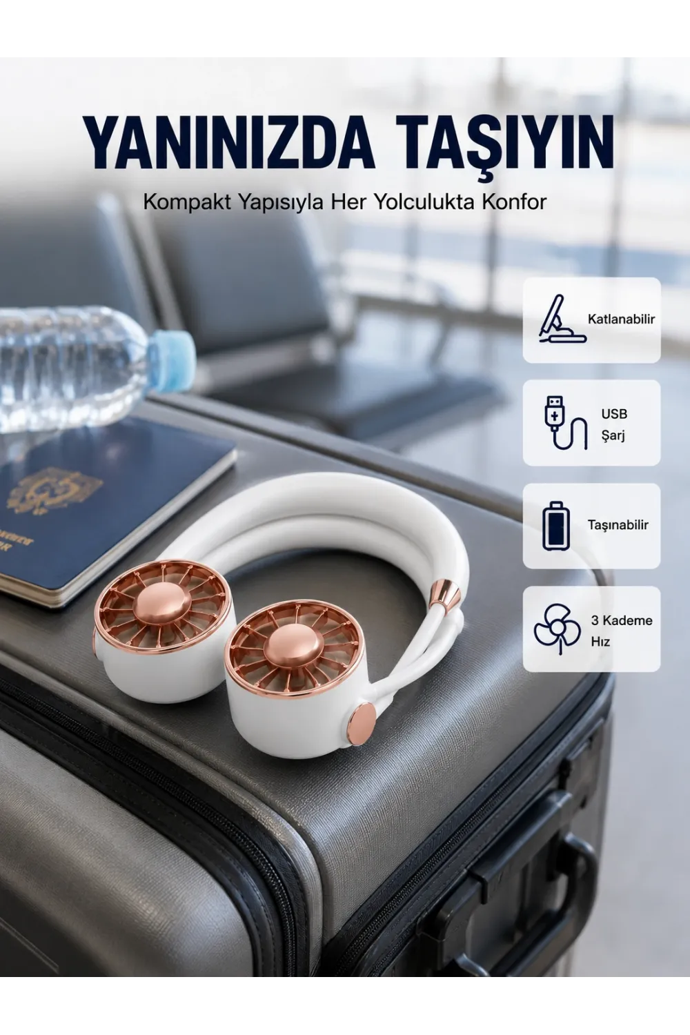 Usb Şarjlı Katlanabilir Mini Boyun Fanı 1–3 Saat Kullanım