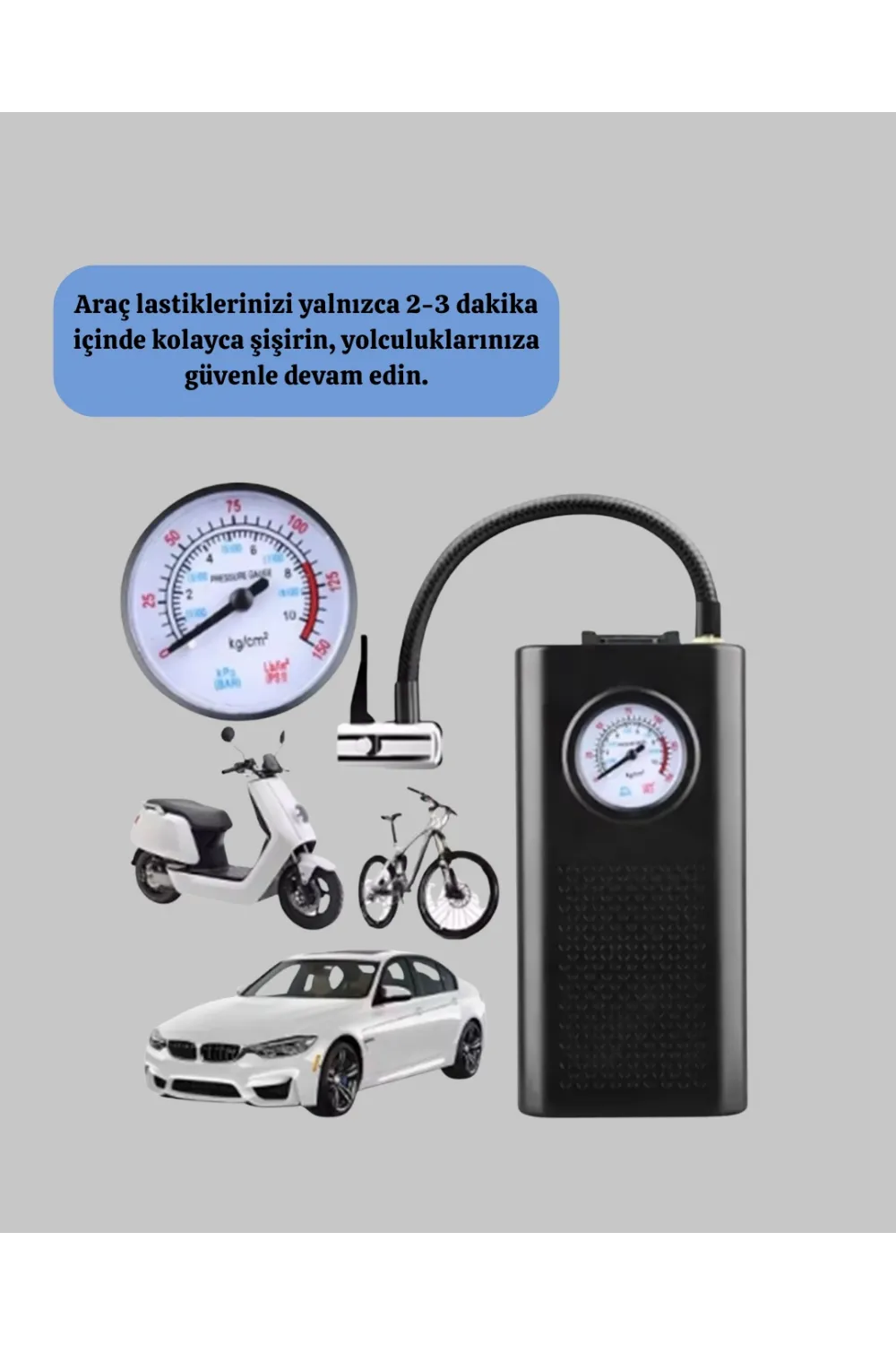 Usb Şarjlı Kompakt Elektrikli Hava Kompresörü 3000 Mah