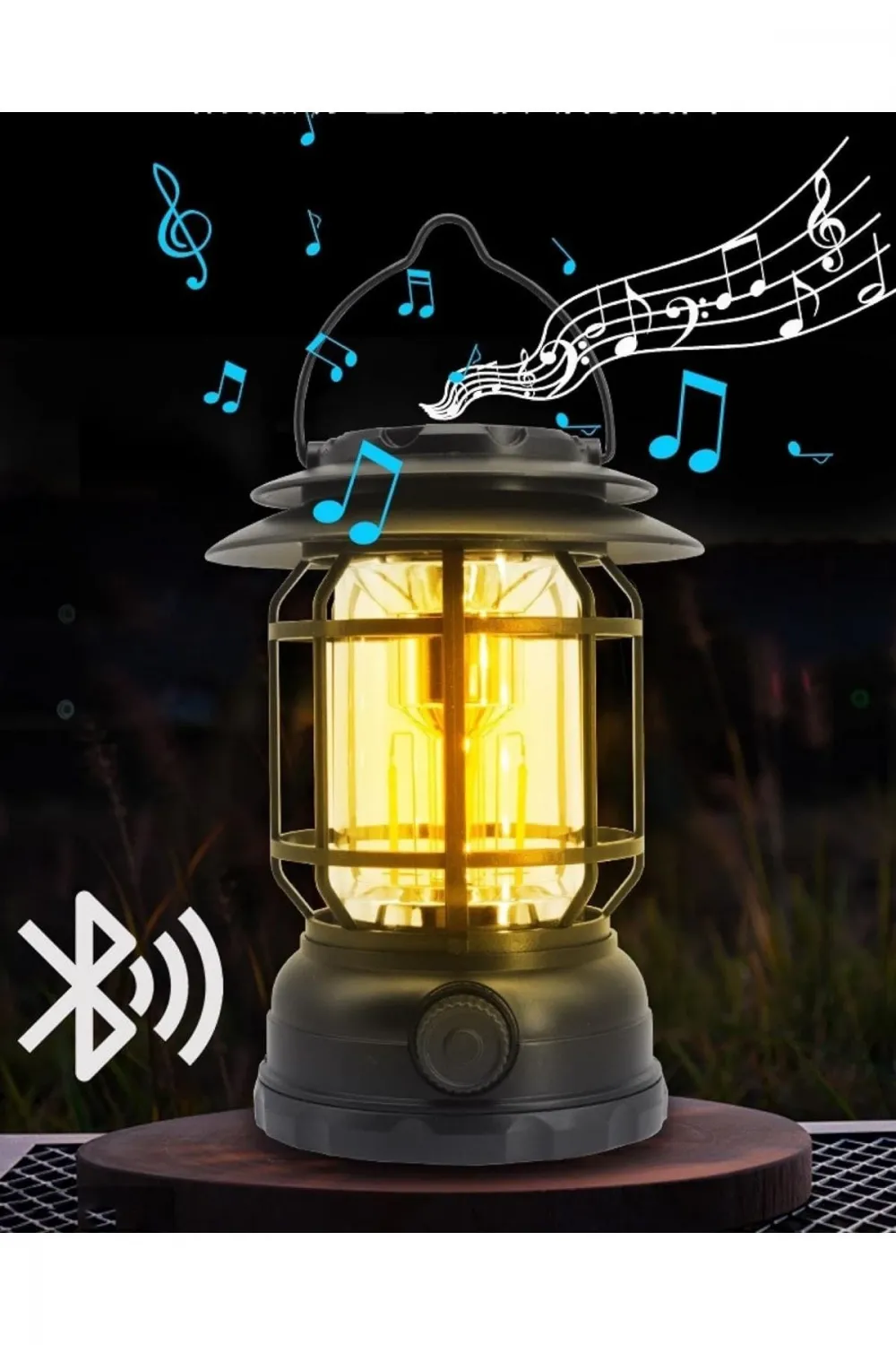 USB Şarjlı LED Kamp Lambası  Bluetooth Müzik Çalar, El Feneri ve Cep Telefonu Şarj Cihazı