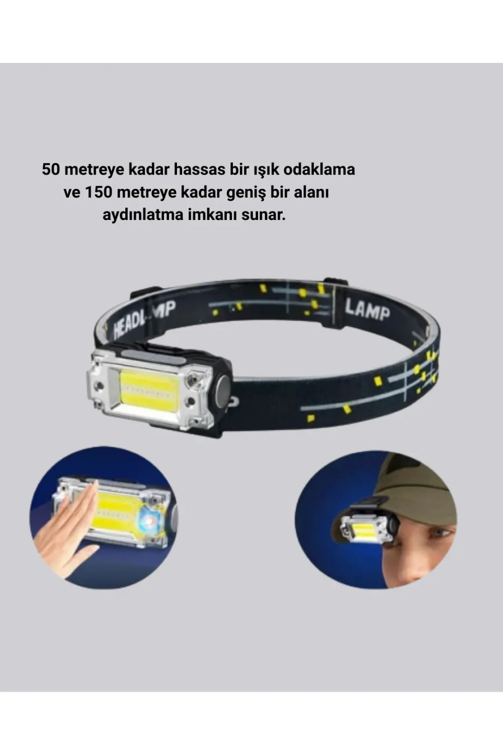 Usb Şarjlı Mini Led Kafa Feneri 50m Odak 150m Geniş Aydınlatm