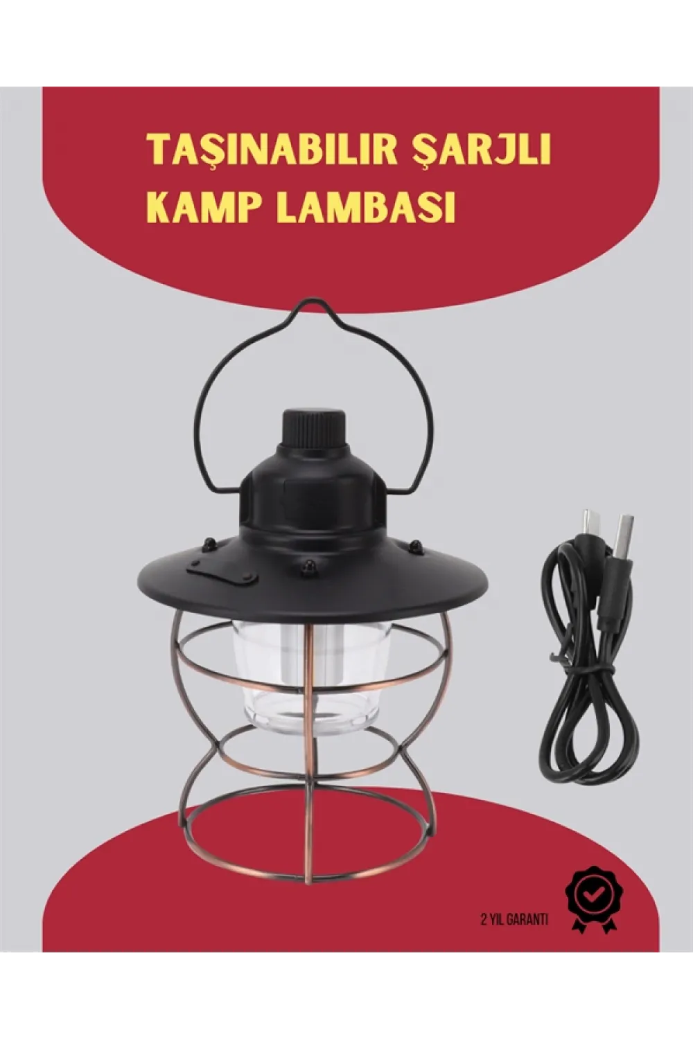 Usb Şarjlı Retro Led Kamp Feneri – 4 Işık Modu, Su Geçirmez, Taşınabilir