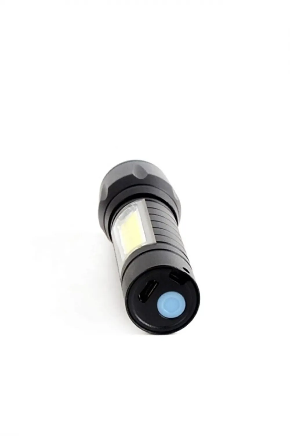 Usb Şarjlı Zoomlu Mini El Feneri 3 Mod Yan Cob Led Çakar Q5 Güçlü Işık Kutulu