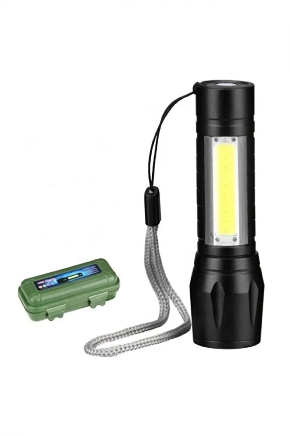 Usb Şarjlı Zoomlu Mini El Feneri 3 Mod Yan Cob Led Çakar Q5 Güçlü Işık Kutulu