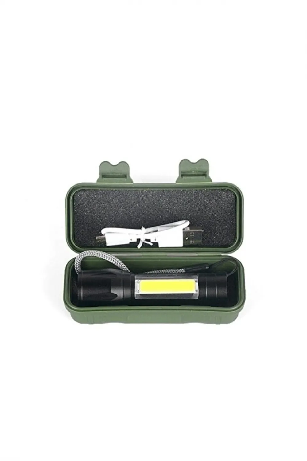 Usb Şarjlı Zoomlu Mini El Feneri Q5 Güçlü Işık Yan Cob Led Sos Mod Kutulu Şarj Kablolu Set