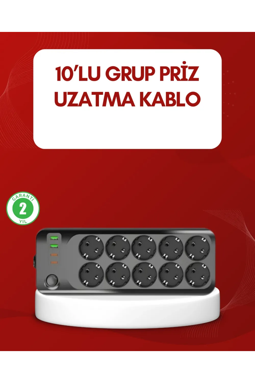 Usb Type-c Destekli 10’lu Grup Priz Termal Korumalı 2m Kablo 2500w