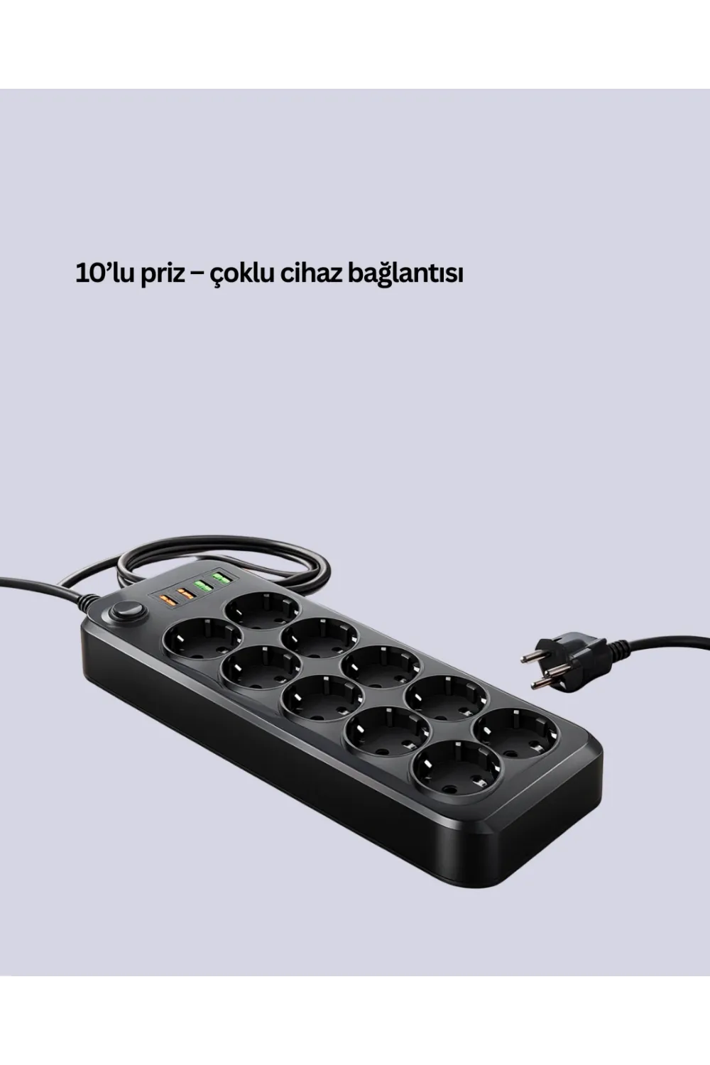 Usb Type-c Destekli 10’lu Grup Priz Termal Korumalı 2m Kablo 2500w