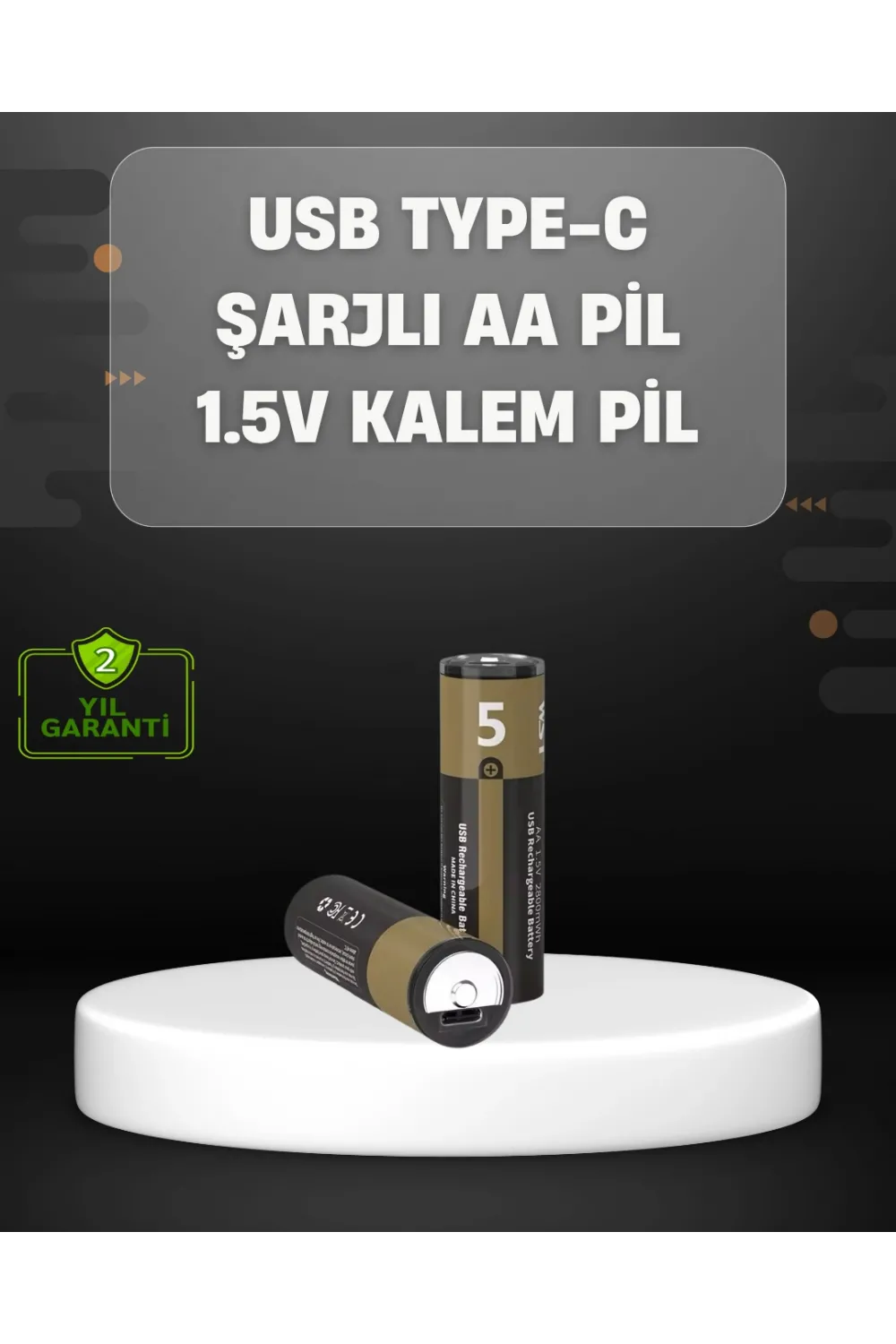 Usb Type-c Girişli Şarjlı Aa Lityum Pil | 1.5v Sabit Çıkış | 3200mwh (2li Paket)