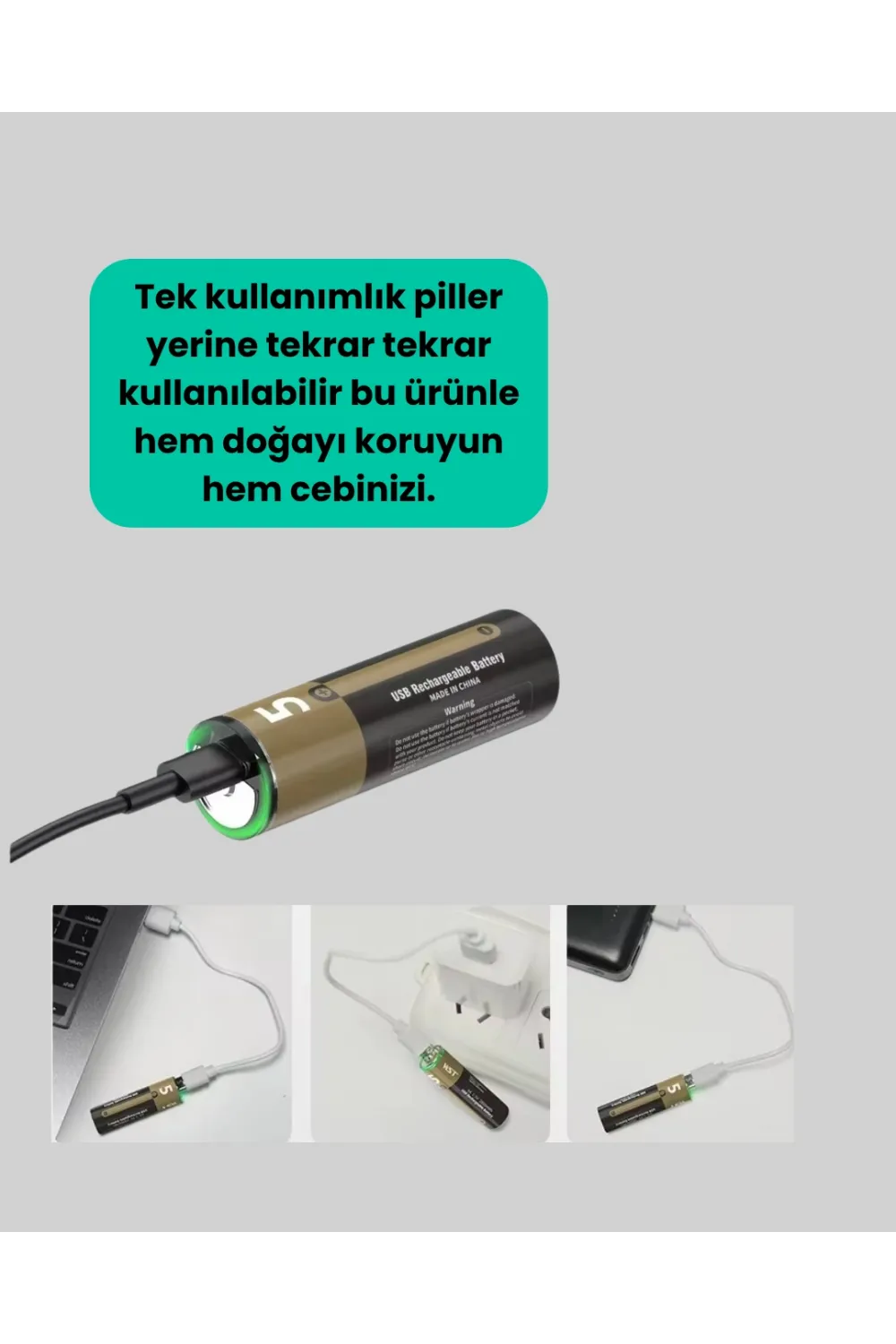 Usb Type-c Girişli Şarjlı Aa Lityum Pil | 1.5v Sabit Çıkış | 3200mwh (2li Paket)