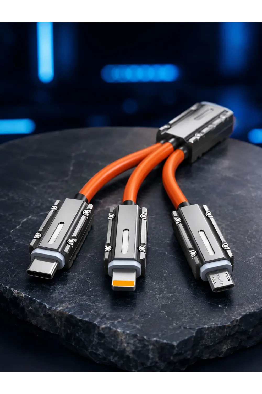 Usb Type-c, Lightning Ve Micro Usb Uyumlu 3ü 1 Arada Hızlı Şarj Kablosu