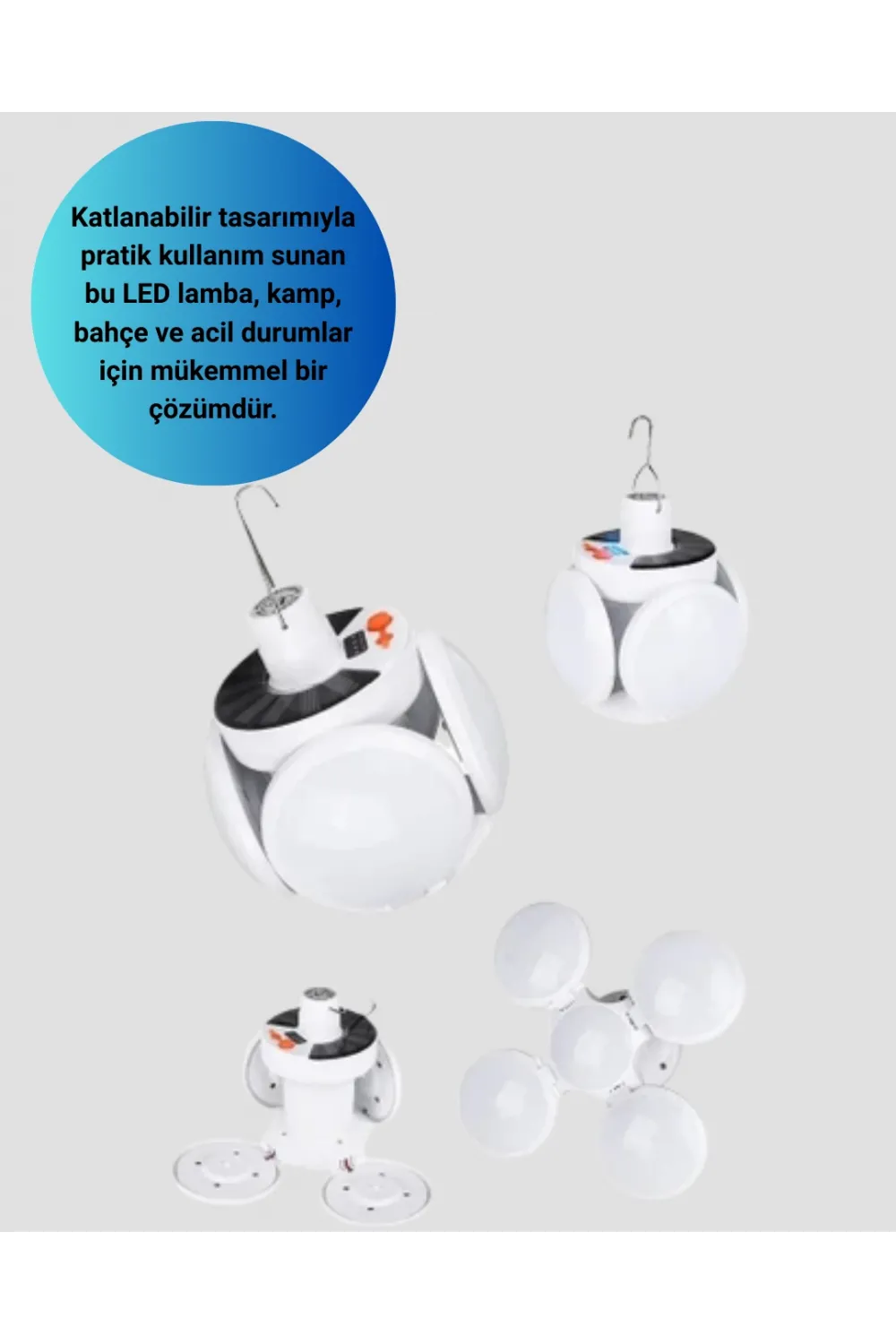 Usb Ve Solar Şarjlı Katlanabilir 5 Taraflı Led Lamba