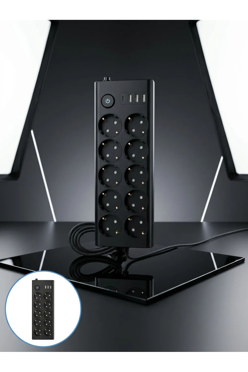 Usb Ve Type-c Çıkışlı 10lu Akım Korumalı Çoklu Priz Güç Dağıtıcı
