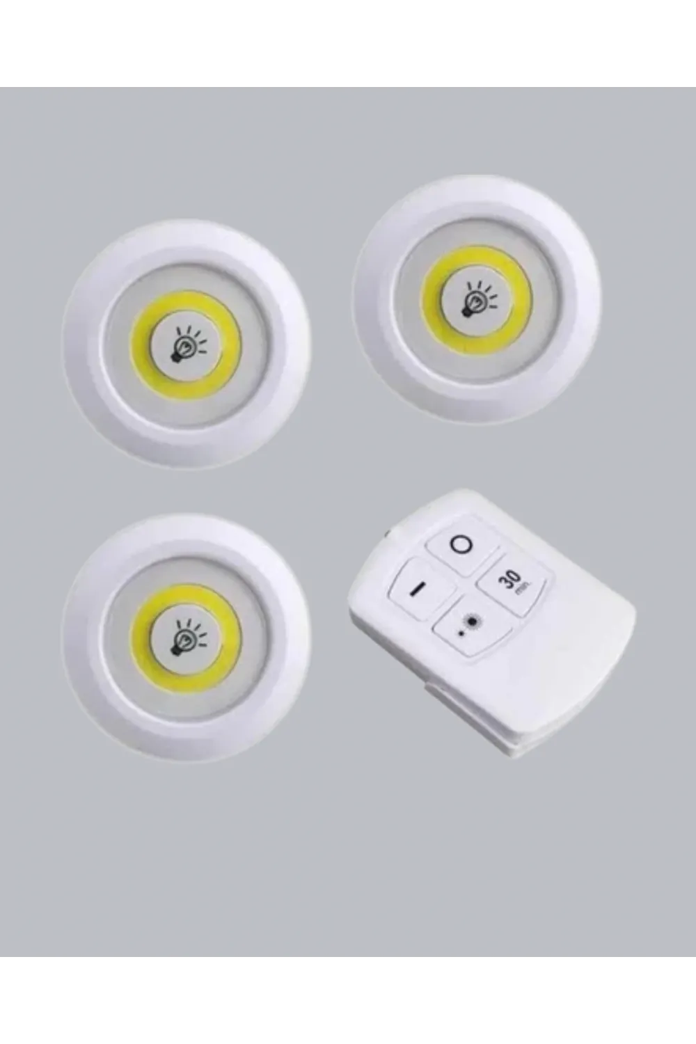 Uzaktan Kumandalı 3 Lü Kablosuz Led Spot Lamba Seti Yapışkanlı Pratik Kullanım