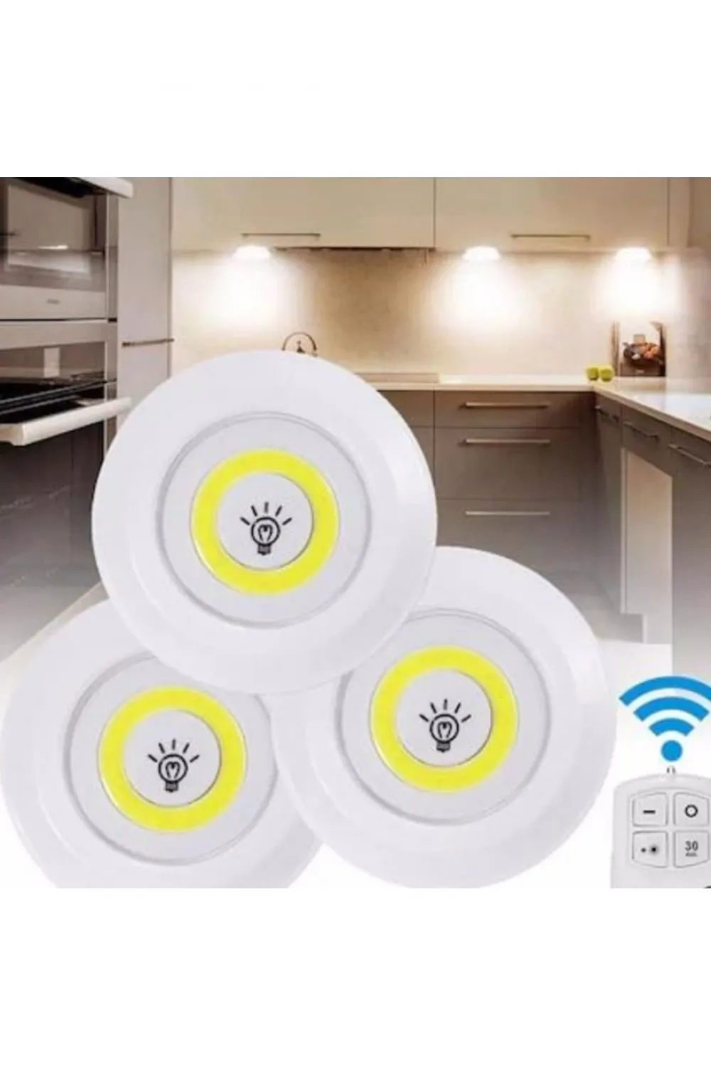 Uzaktan Kumandalı 3 Lü Spot Led Lamba Kablosuz Pilli Işıldak