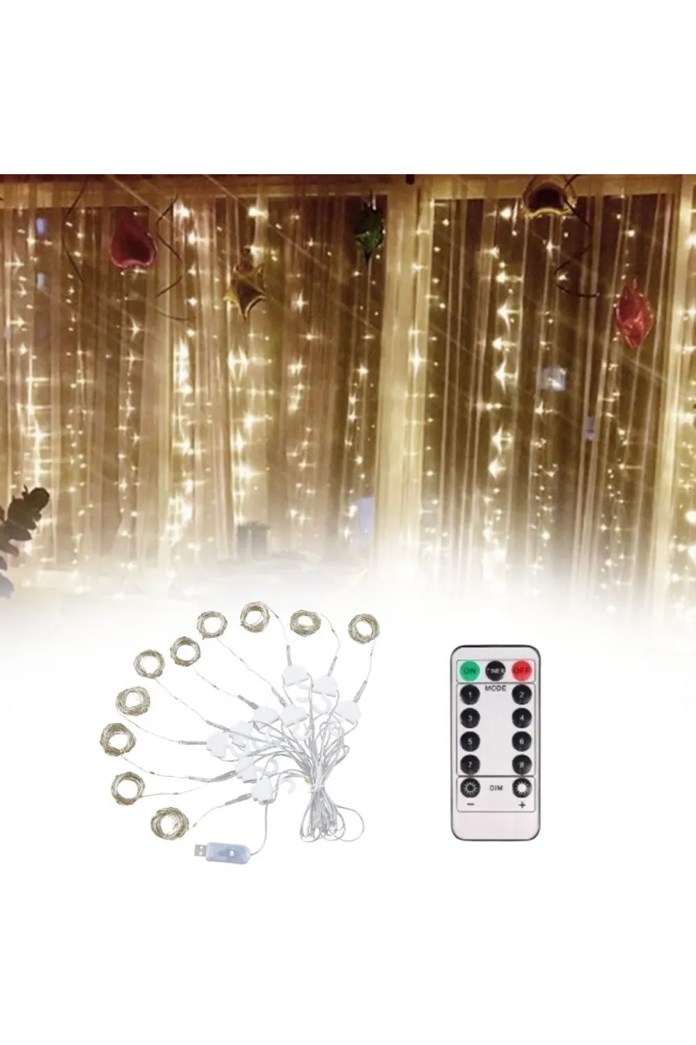 Uzaktan Kumandalı Led Perdeye Takılabilen Kancalı Işık Usb 3x3 Metre Peri Perde Led