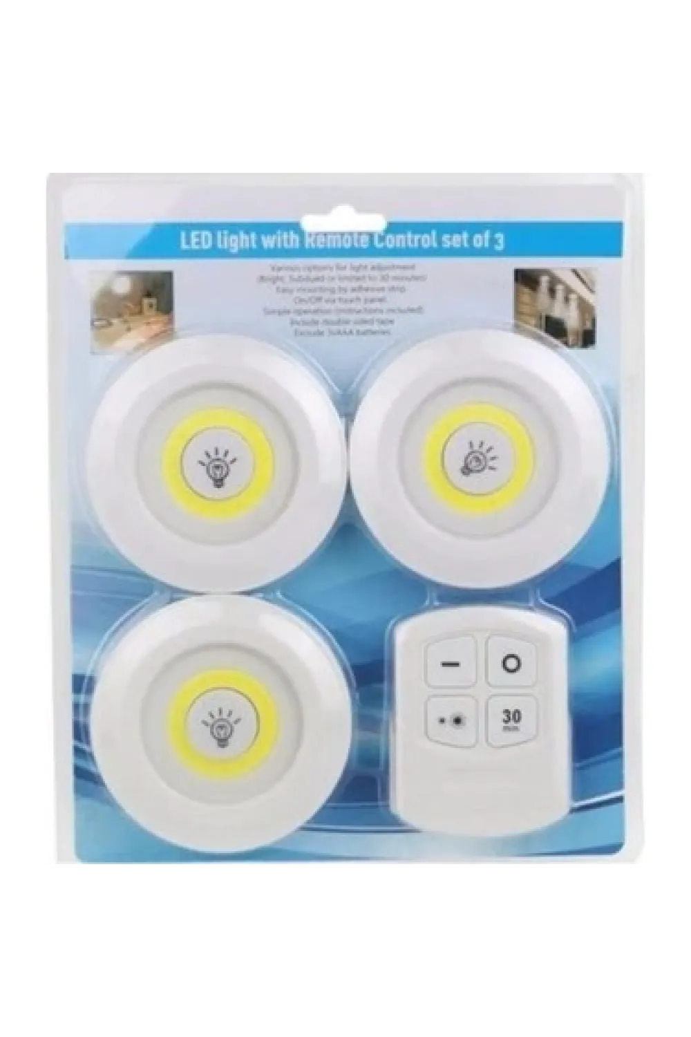 Uzaktan Kumandalı Yapışkanlı Kablosuz Pilli Led 3’lü