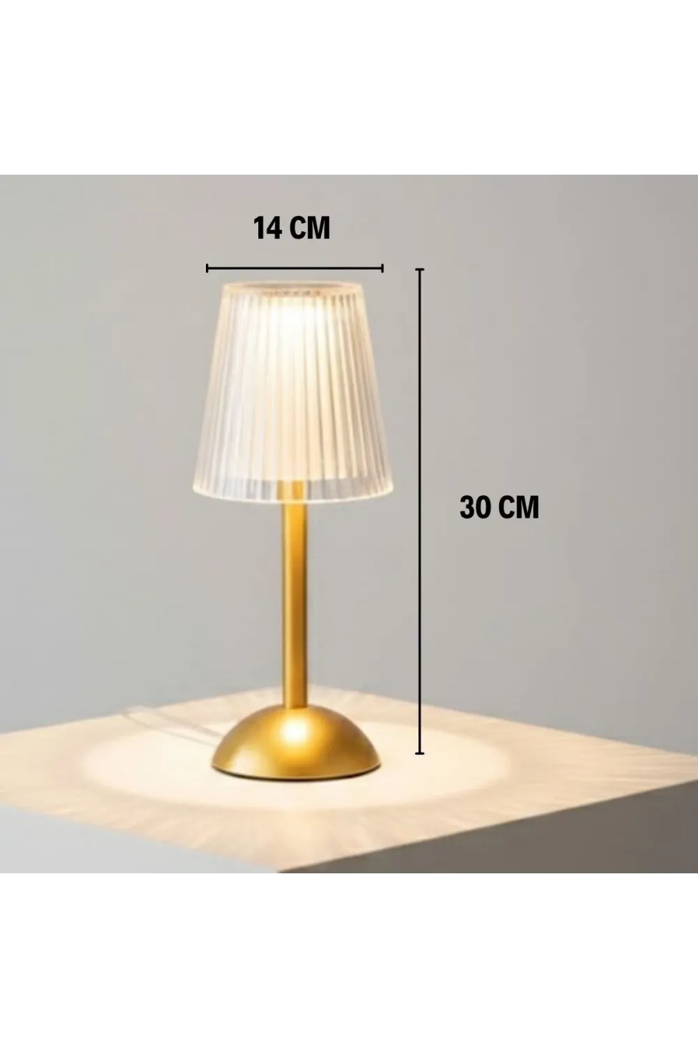 Uzun Klasik Çizgili Model Led Masa Lambası – Dokunmatik, 3 Renk Işık Modlu, Şarjlı Dekoratif Gece Lambası