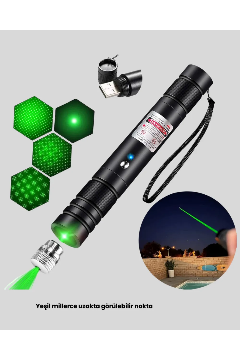 Uzun Mesafe Görünürlüklü Yeşil Lazer Pointer Şarjlı